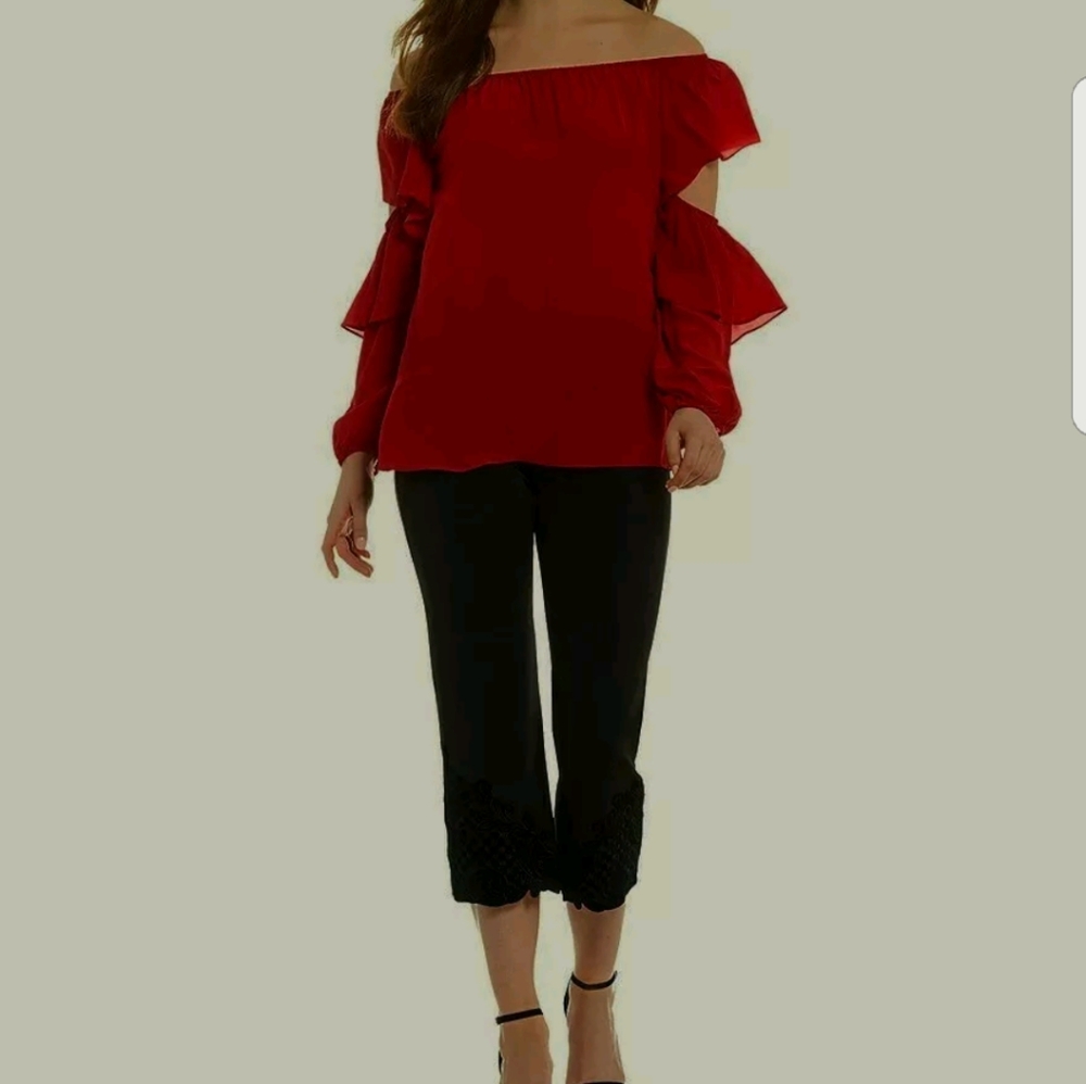 Mika Mindel Red Cold Shoulder Style Top View 3